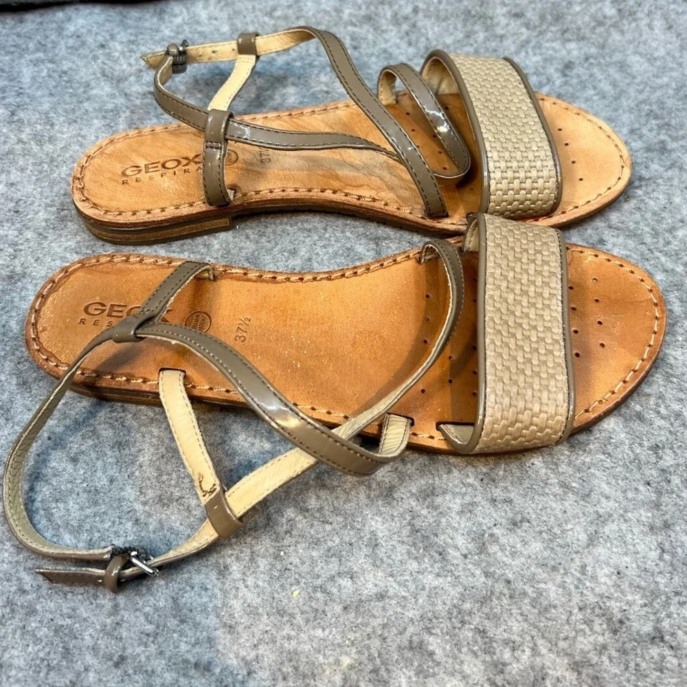 Geox Leather Sandals Strappy Woven‎ Detail Casual Summer Shoes Size 37.5